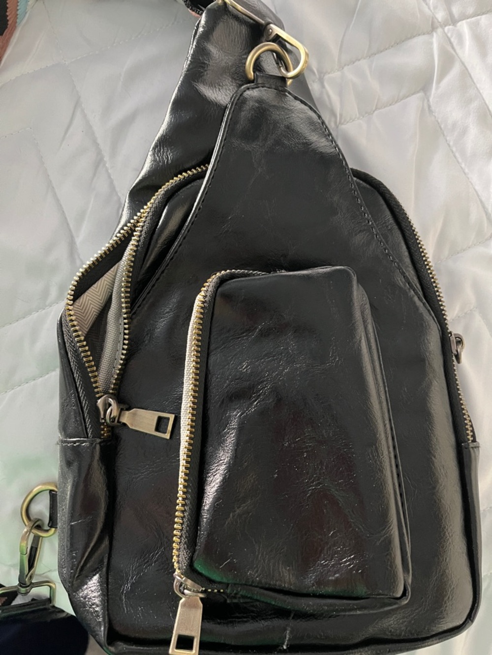 Black Leather Crossbody Sling Bag - Classic Everyday Carry